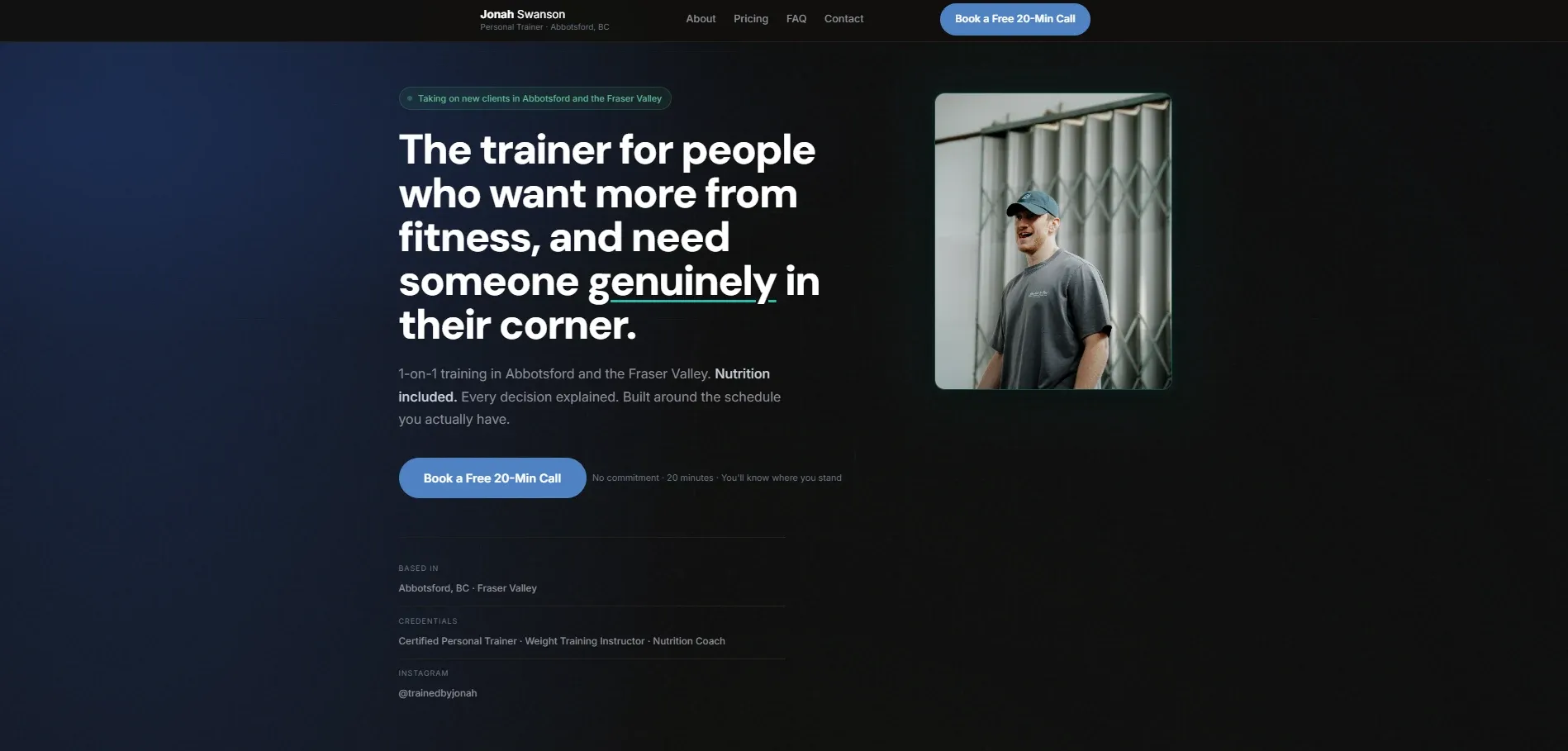 Trained by Jonah personal training website home page, designed and built by Jonah, a Fraser Valley web designer